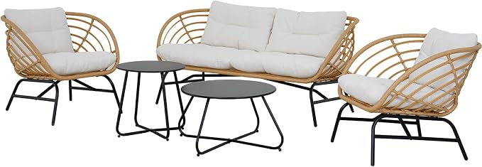 Grand patio Patio Furniture Set, Outdoor Wicker Patio Conversation Seating Chair with Cushions and Coffee Table, Boho Seating Chat Set for Indoor Outdoor, Balcony, Porch, Garden, Deck
