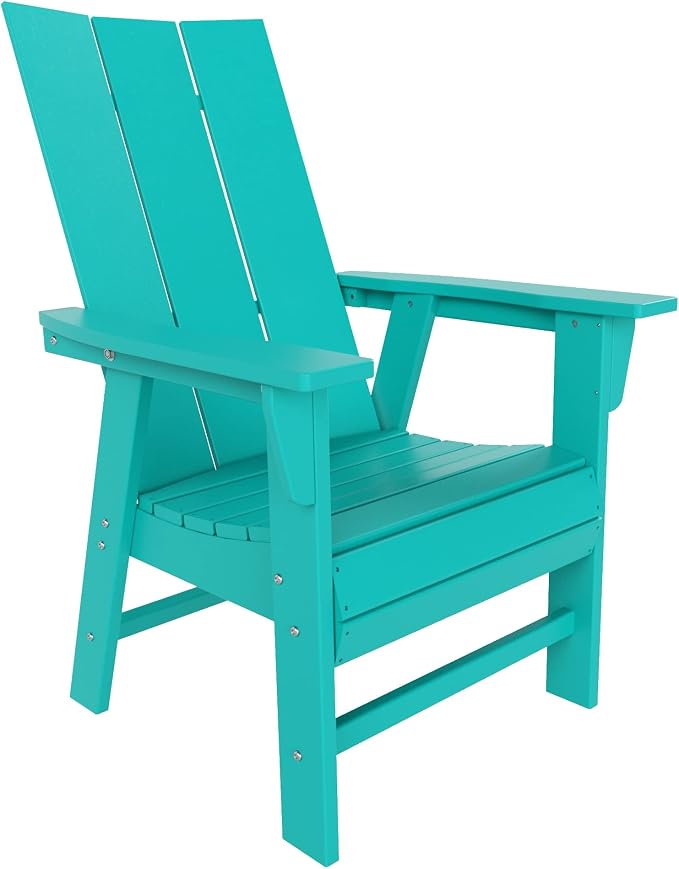 WestinTrends Ashore 5 Pieces Adirondack Patio Dining Set, All Weather Poly Lumber Slatted Modern Farmhouse Outdoor Furniture Set, 43" Trestle Square Table and 4 Adirondack Dining Chair, Turquoise