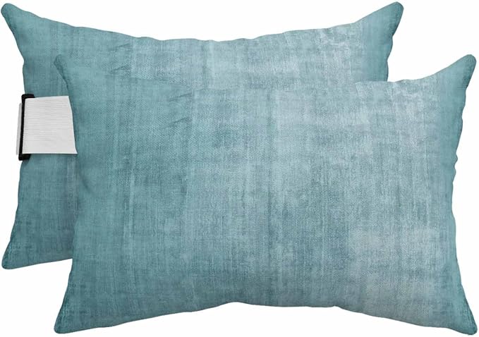 Outdoor Lumbar Pillows 11x16 Set of 2, Vintage Teal Green Waterproof Throw Pillow Covers with Insert, Modern Abstract Retro Art Decorative Pillowcase Cushion for Couch Sofa Bed