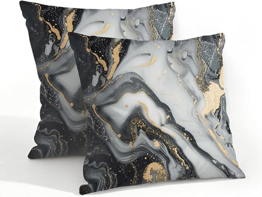 20x20 Inch Outdoor Pillow Covers Set of 2 Waterproof Throw Pillow Covers Decorative Couch Cushion Covers Black Grey Marble Square Pillowcases Protectors for Patio Garden Sofa