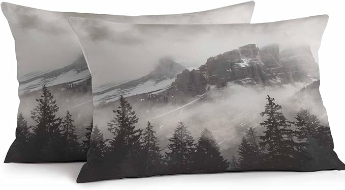 National Parks Waterproof Outdoor Pillow Covers Set of 2 Home Decor, Canadian Smokey Mountain Cliff Idyllic Pillowcase Patio Pillow Covers for Couch Bench Furniture Garden 20x12in