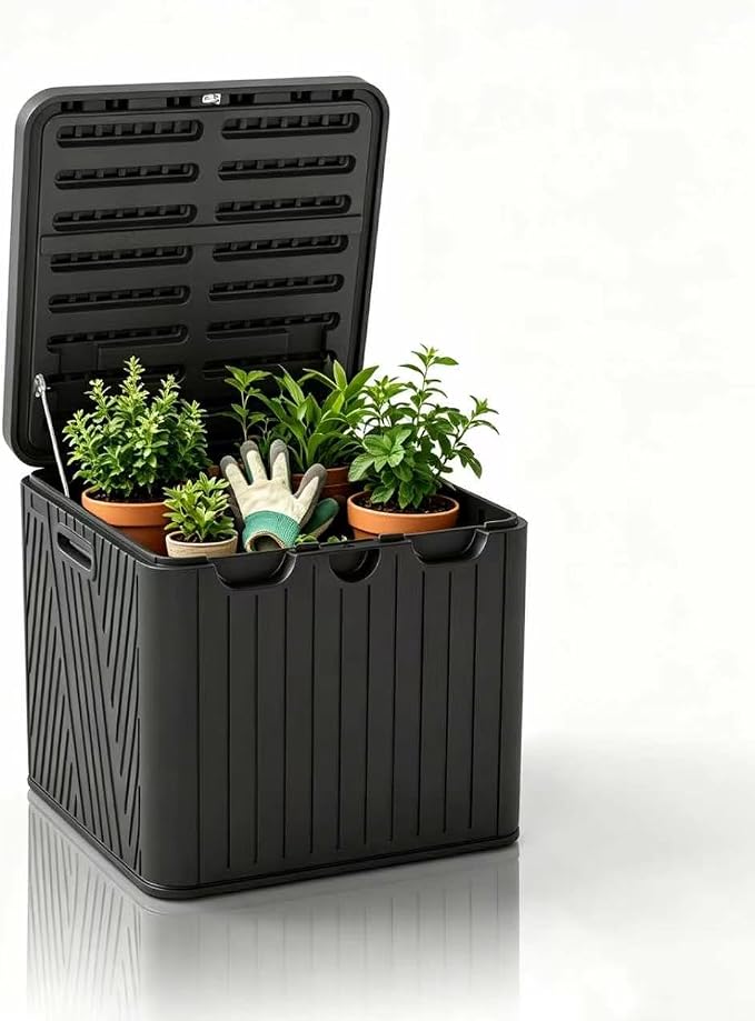 110 Gallon Outdoor Storage Deck Box, Resin Deck Boxes with Handle, Waterproof & Lockable for Patio Furniture, Home Storage, Garden & Pool Tools -Swimming Pool, Black