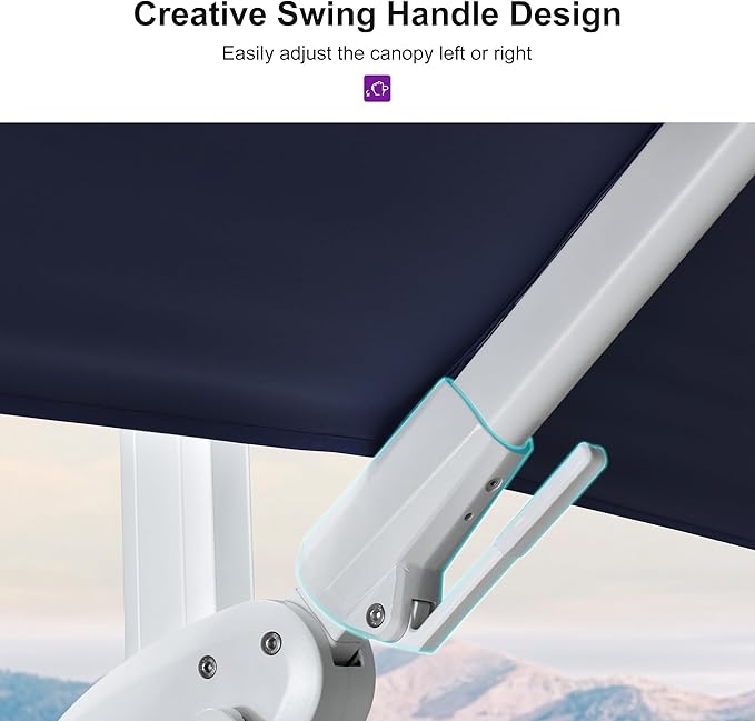 PURPLE LEAF 9' X 12' Right-left Tilt Patio Umbrella Swivel White Cantilever Umbrella with Tilt Aluminum Outdoor Umbrella with 360° Rotation for Deck Pool Garden, Navy Blue
