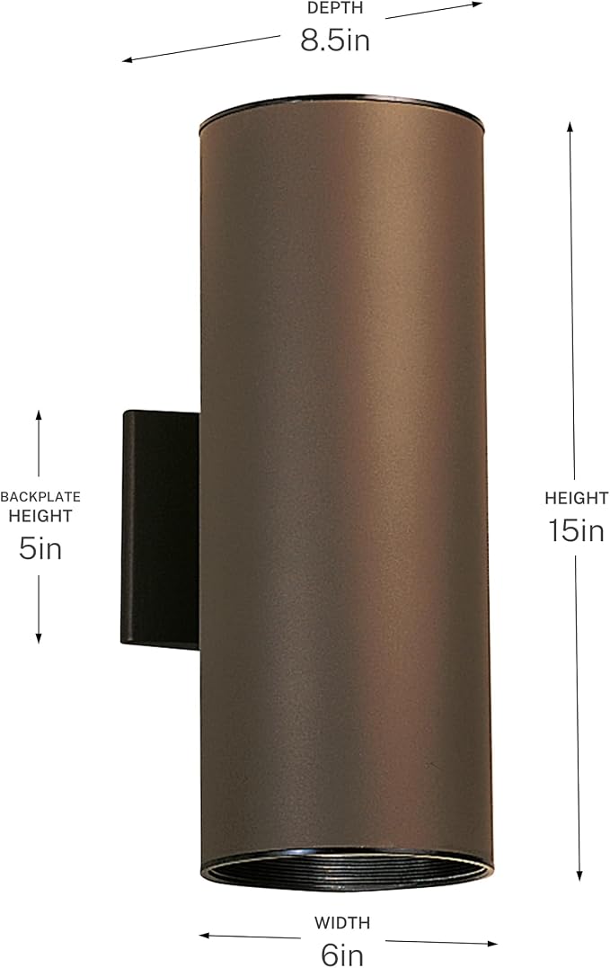 Kichler Cylinders 15" 2-Light Outdoor Cylinder Wall Sconce in Architectural Bronze, (15" H x 5.75 W), 9246AZ