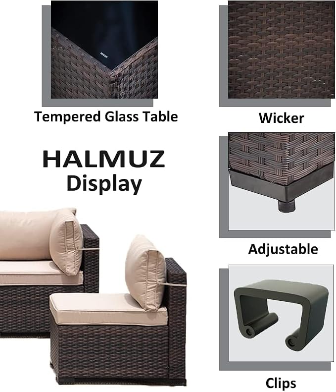 9 Pieces Outdoor Patio Furniture Sets,Wicker Conversation Set Sectional Sofa,Includes 8 All-Weather High Back PE Rattan Seating Components w/Thickened Cushions&Coffee Table,Sand