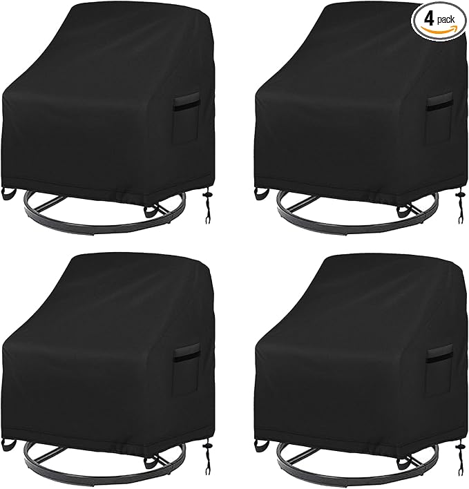 Outdoor Swivel Lounge Chair Cover 4 Pack,100% Waterproof Heavy Duty Outdoor Chair Covers, (33 W x 35 D x 38.5 H inches) Patio Furniture Cover for Swivel Patio Chair, Black