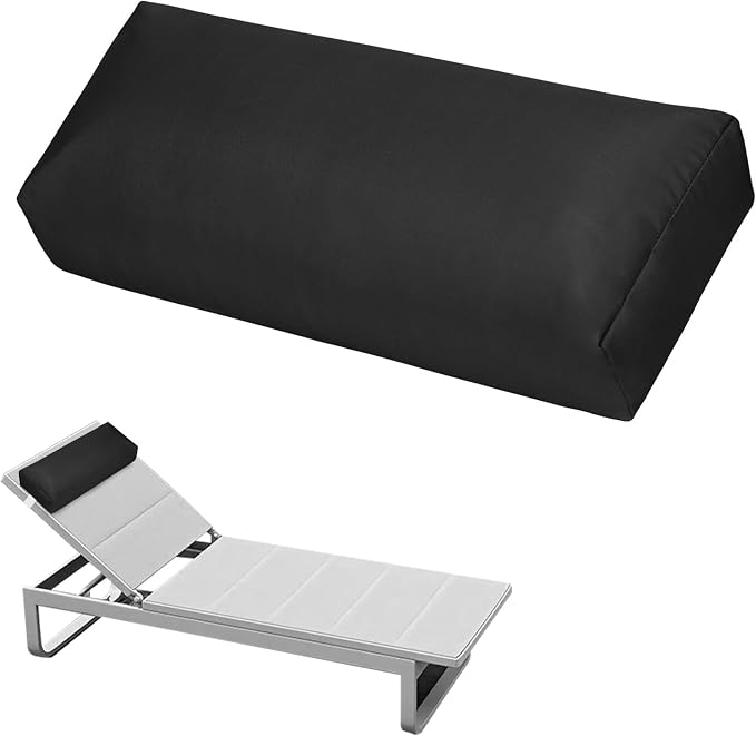 Headrest Pillow for Pool Chaise Lounge, Pool Lounge Pillows Outdoor with Elastic Band for Recliner and Pool Patio Chairs, Head Neck Support Pillow (Black, 22x8.6x3.9)