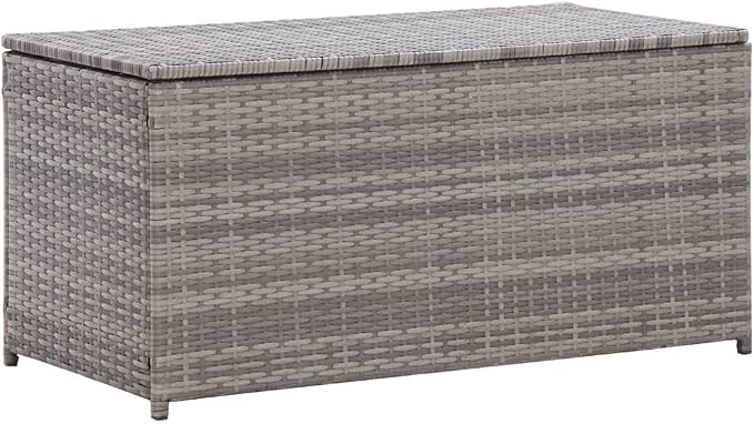 Patio Storage Box Deck Storage Box Outdoor Storage Box Indoor Wicker Storage Bin for Patio Furniture Cushions, Pillows, Garden Tools, Poly Rattan Gray, 39.3"x19.6"x19.6" -AA