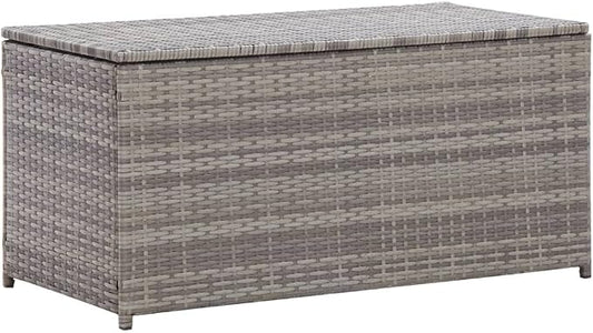 Patio Storage Box Deck Storage Box Outdoor Storage Box Indoor Wicker Storage Bin for Patio Furniture Cushions, Pillows, Garden Tools, Poly Rattan Gray, 39.3"x19.6"x19.6" -AA