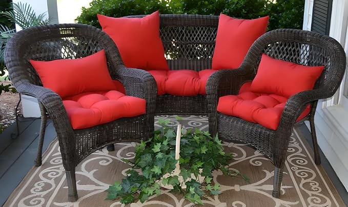 RSH DECOR: Sunbrella Tufted Wicker U-Shape Cushions Set of 2 | 22” x 22” | Outdoor Seat Cushions for Patio Furniture| Crafted with Sunbrella Performance Fabric | Canvas Jockey Red
