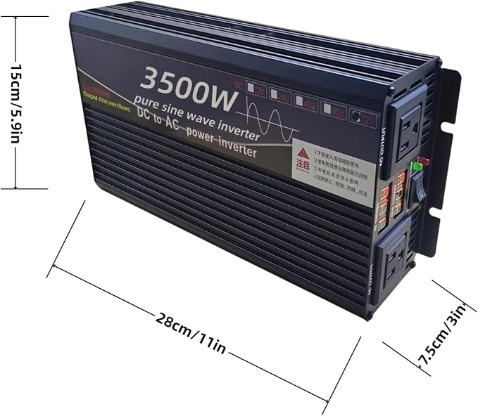 3500W Power Inverter 60V DC to 110V AC Converter with LED Display Dual AC Outlets Dual Fans Radiating for RV, Camp, Boat and Home Emergency Portable Pure Sine Wave Inverter (LED Screen, 3500W 60V)