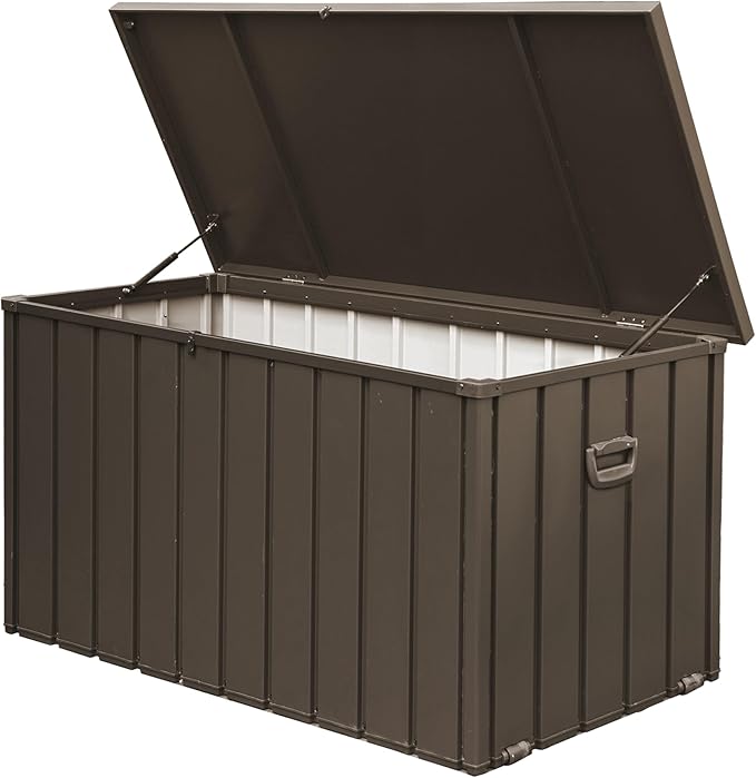 120 Gallons Steel Outdoor Storage Deck Box Waterproof, Large Patio Storage Bin for Outside Cushions, Throw Pillows, Garden Tools, Lockable