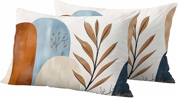 Bohemian Nordic Outdoor Waterproof Throw Pillow Covers Set of 2, 20"x12", Simple Colorful Abstract Leaves Decorative Pillow Covers Outside Cushion Case for Patio Porch Garden