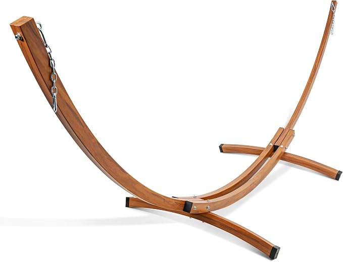 Lazy Daze Hammocks 13.5 Ft Arc Heavy Duty Steel Hammock Stand with Chains, 2 Person Weather-Resistant Curved Stand for Outside, Backyard, Patio, 500 Lbs Capacity, Wood Grain