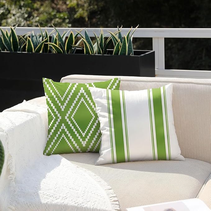DFXSZ Outdoor Green Waterproof Geometry Pillow Covers 18x18 Set of 4 | Spring Summer Waterproof Modern Throw Pillowcases（No Inserts） Outdoor Decor for Patio Funiture Garden Polyester Covers