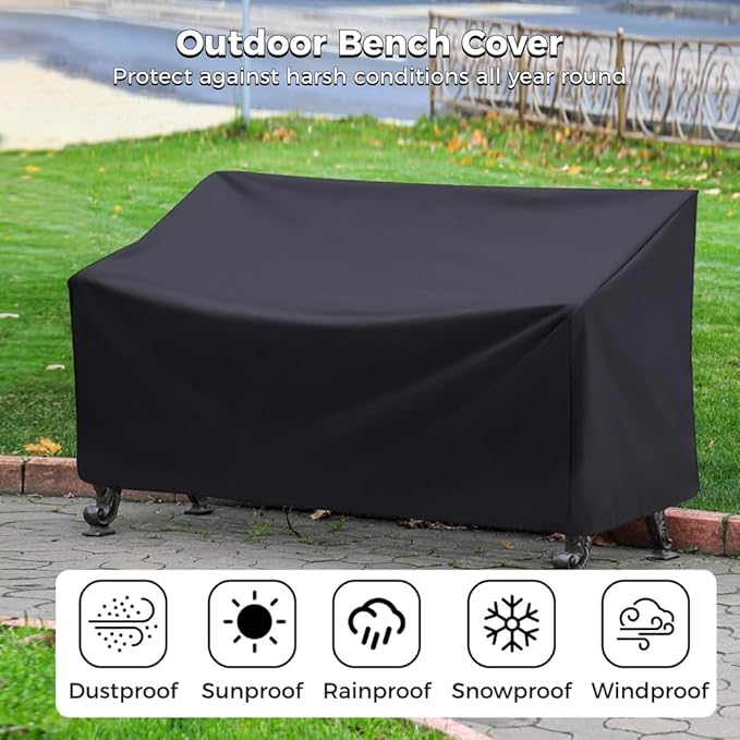 Outdoor Bench Cover, Waterproof Outdoor Patio Furniture Cover for 4-Seater Bench, Durable Oxford Cloth Garden Sofa Chair Cover, 75" L x 26" W x 35" H (Black, 64" L x 26" W x 35" H)