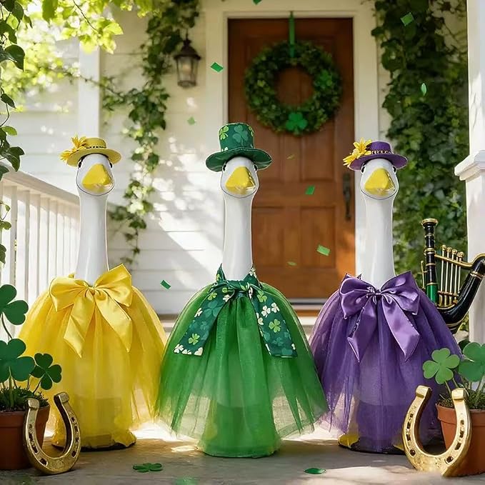 Summer Porch Goose Outfit Set with Floral Dress & Hat for 23" Goose Statue (Yellow)