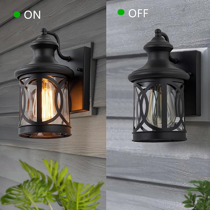 2-Pack Outdoor Wall Lights, Porch Lights, Waterproof Outdoor Wall Sconce, Exterior Light Fixtures Matte Black with Clear Glass Shade for House Garage Patio Front Door Balcony