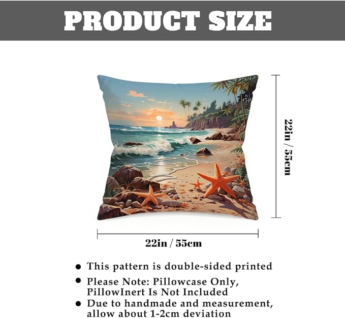 22x22 Inch Outdoor Pillow Covers Set of 2 Waterproof Throw Pillow Covers Decorative Couch Cushion Covers Beach Seaside Starfish Square Pillowcases Protectors for Patio Garden Sofa