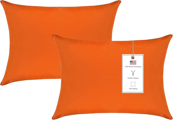 A1 HOME COLLECTIONS A1HC Luxurious Outdoor Waterproof Pillow Covers 12x20 Inches (Pack of 2, Burning Orange), Throw Pillow Covers for Pool Areas, Garden, Sofa, Chairs, Beds, Tent, Patio