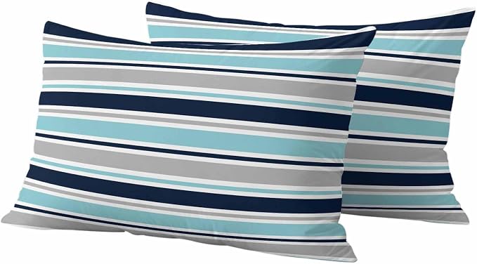 Grey Blue Striped Outdoor Pillow Cover 12x20 Inch Cushion Sham Case, Farmhouse Stripes Abstract Art Navy Blue Waterproof Decorative Square Throw Pillowcase for Outside Garden Patio Porch Couch Chair