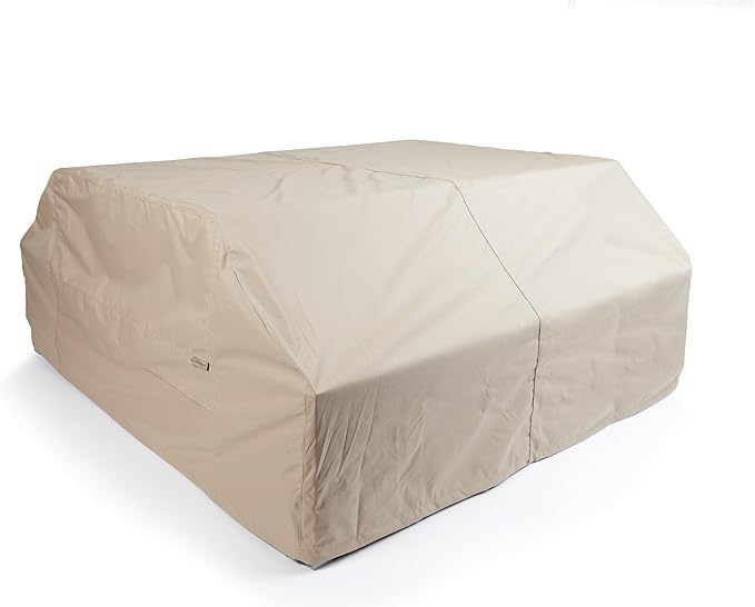 Covermates Ultima Outdoor Picnic Table Cover – Rip-Resistant All-Weather Water-Resistant Polyester, Covered Mesh Vent, Drawcord & Buckle Straps, 76W x 62D x 32H, Ripstop Tan
