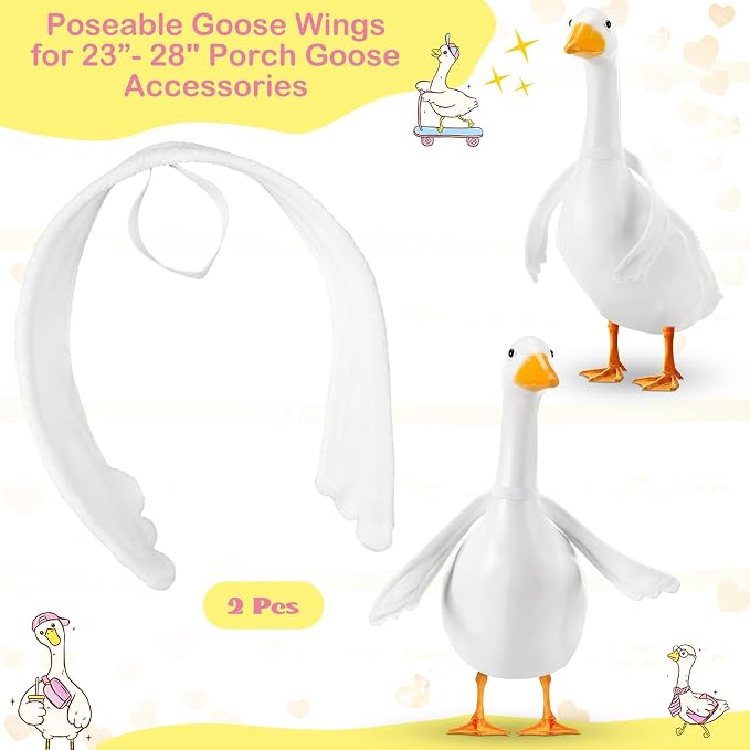 Abbylike 2 Pcs Poseable Goose Wings for 23”- 28" Porch Lawn Goose Outfit Accessories Poseable White Wings for Outdoor Patio Yard Lawn Art Decoration (Wavy Edge)