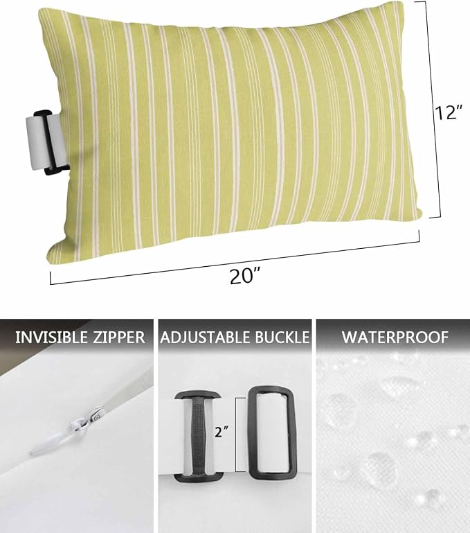 Pack of 4 Outdoor Lumbar Pillow Covers 12x20 Inch, Light Yellow Striped Waterproof Throw Pillow Covers Set, Farmhouse Stripes Modern Vintage Indoor&Outdoor Decorative Cushion Cases for Patio Porch Car
