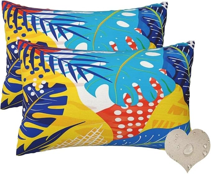 Outdoor Pillows Waterproof Set of 2 Outdoor Pillow Covers 16x24 Inch, Vintage Throw Pillows Plant Pillow Covers, Summer Garden Decorative Pillows Outdoor Pillows for Patio Furniture Home Decor -hs230