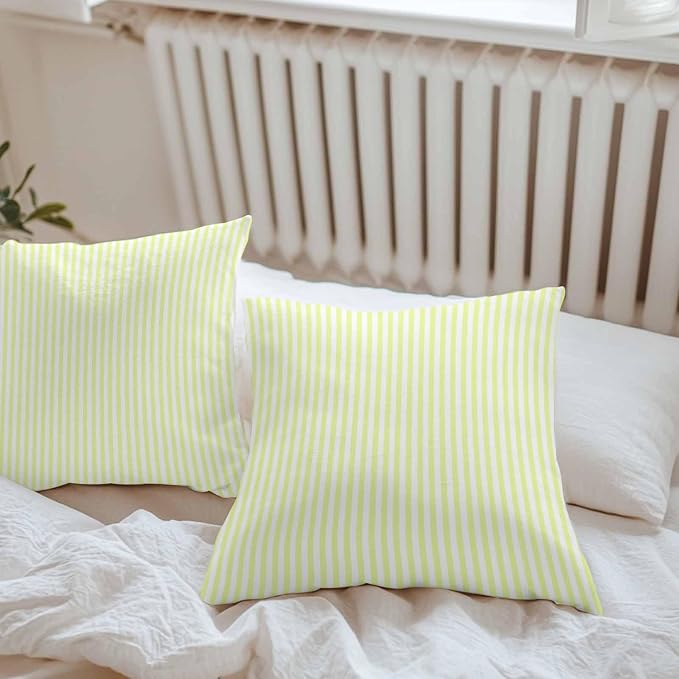 Throw Pillow Covers 24x24 Inch Set of 2, Yellow White Stripe Waterproof Outdoor Cushion Covers, Modern Minimalist Geometric Striped Decorative Pillowcases for Couch, Sofa, Bed, Garden, Patio