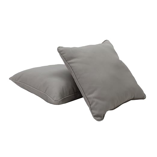 Factory Direct Partners Presidio 18" x 18" Square Decorative Throw Pillow Set with Piping for Indoor/Outdoor Furniture; UV, Fade, Weather-Resistant Olefin Fabric (2-Pack) - Gray, 13810-GY