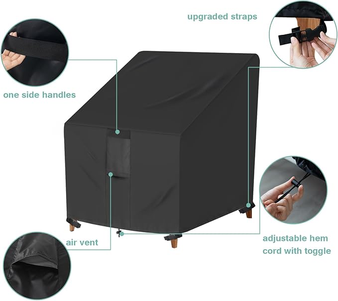 Luv4babe Patio Chair Covers Waterproof 2 Pack for Outdoor Furniture, Heavy Duty and Weatherproof Outdoor Chair Covers 38" W x 31" D x 29" H with Air Vents and Handles, Black
