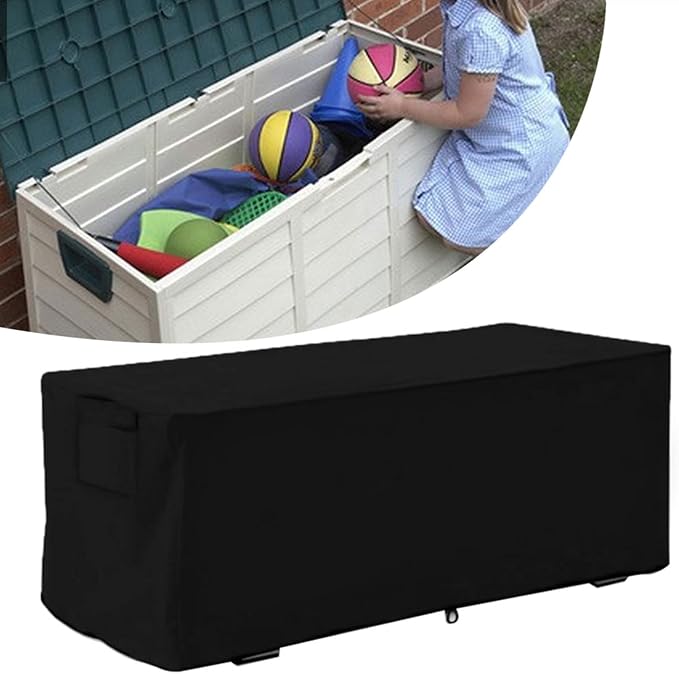 Outdoor Storage Box Cover, Waterproof Foldable Patio Storage Box Cover Sturdy for Protecting Large Deck Box(Black)