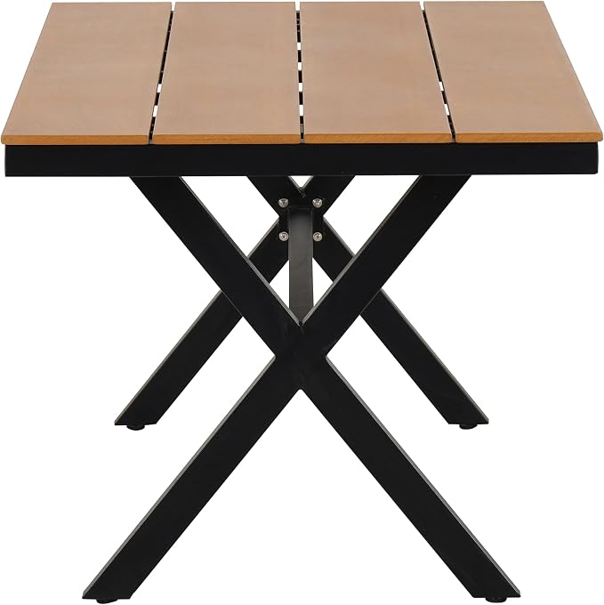 Contemporary Outdoor Set with PE Rattan Chairs and Plastic Wood Dining Table,Suitable for Gardens and Lawns (Dark Yellow@38)