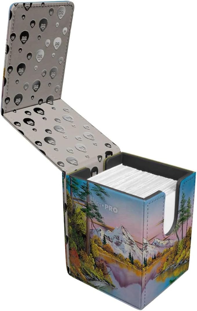 Ultra Pro - Bob Ross Mighty Mountain Lake Alcove Flip, TCG Art Storage Box, Premium Deck Protector, Luxury Magnetic Deck Organizer, Bob Ross Trading Card Case Dual-Notch Easy Access Design