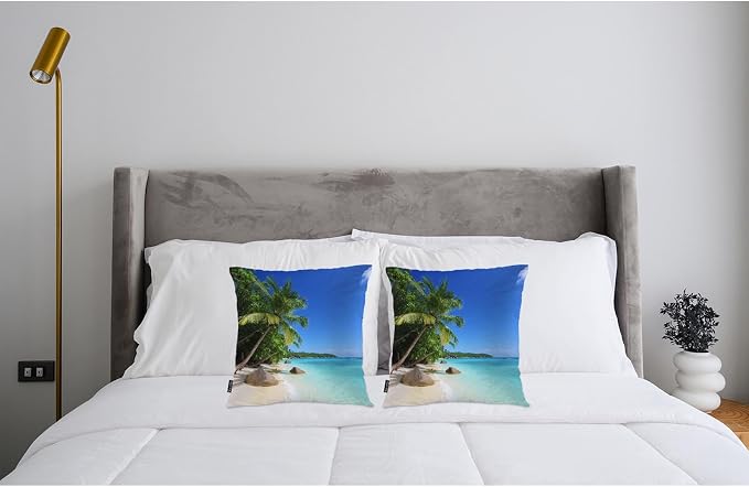 Swono Throw Pillow Covers Ocean Beach, Tropical Ocean Sea Palm Trees Accent Cushion Covers Decorative Pillowcase for Men Women, Livingroom Sofa Bed Pillows Covers, 18x18 Inch, Set of 2