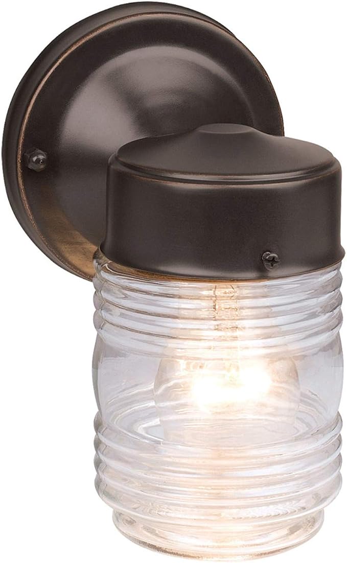 Design House 587311 Jelly Jar Classic 1-Light 2-Pack Indoor/Outdoor Wall Light with Clear Ribbed Glass for Entryway Porch Patio, Oil Rubbed Bronze | Dimmable, Wall Mount, Traditional, Steel, 2-Pack, Lighting, 587311