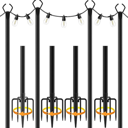 Mutovlin 4 Pack String Light Poles,10 Ft Light Poles for Outside String Lights,Outdoor Lights Pole with Fork,Metal Poles Stand for Patio Deck Backyard (10FT 4 Pack)