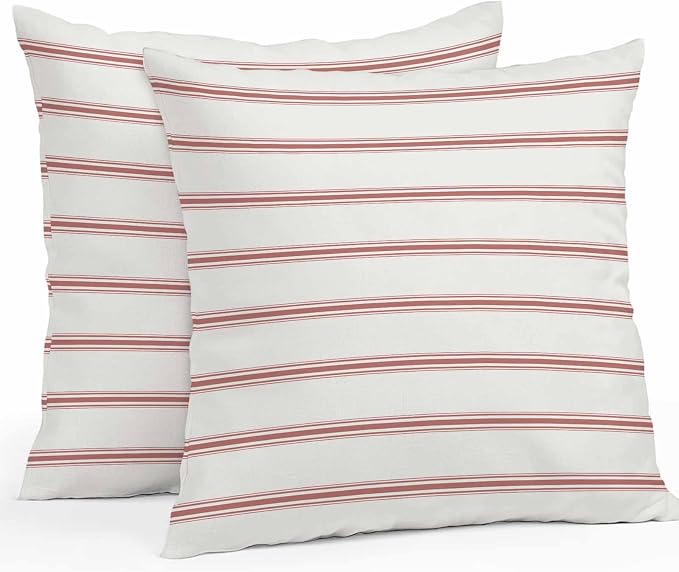 Vandarllin Outdoor Throw Pillows Covers 16x16 inch Set of 2 Waterproof Red Stripes Decorative Zippered Cushion Covers for Patio Furniture, Abstract Lines Striped Lumbar Pillowcases