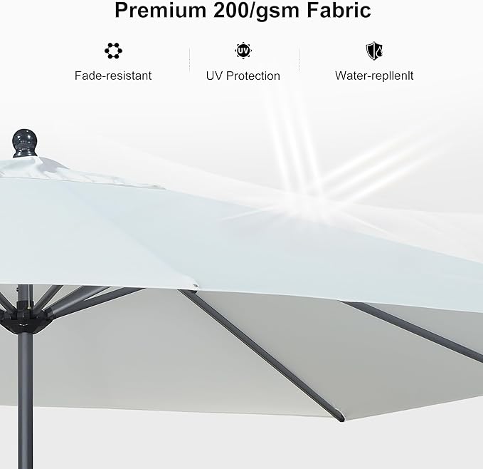 PURPLE LEAF 10' x 6.5' Rectangle Patio Market Umbrella with Base Outdoor Table Umbrellas Aluminum Frame Sun Shade with 8 Sturdy Ribs Tilt for Garden Deck Lawn Pool White