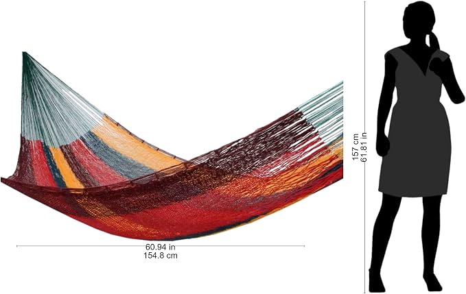 NOVICA Red Yellow Brown Striped Hand Woven Cotton Mayan 1 Person Rope Hammock, 'Red Wine Sunset' (Single)