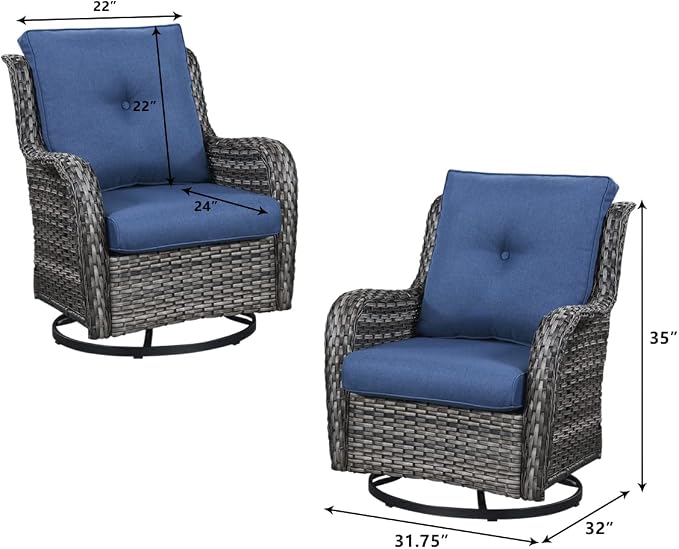 HUMMUH Patio Furniture with Fire Pit 4-Piece Wicker Outdoor Sectional Couch with Swivel Rocking Chairs, Propane Fire Pit Conversation Set for Garden, Backyard, Deck