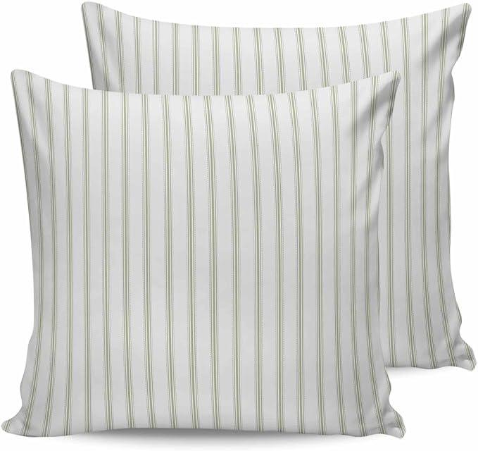 Outdoor Waterproof Throw Pillow Covers 24x24in, Modern Art Striped Cushions for Garden Patio Furniture Chairs Set of 2, Sage Green Home Decor Couch Sofa Polyester Pillow Cases