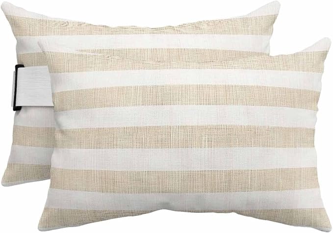 Outdoor Pillows for Chaise Lounge Set of 2 Vintage Brown Lines Headrest Pillow Waterproof Lumbar Pillows with Insert for Beach Chair,Patio Office,Pool Recliner, Vintage Stripes on Linen 11x16IN