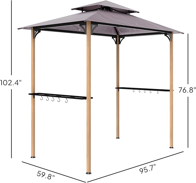 Outsunny 8' x 5' Grill Gazebo, Double Tier Outdoor BBQ Gazebo Shelter with 2 Side Shelves & 10 Hooks, UV and Water Resistant, Barbecue Grill Gazebo for Patio, Garden, Backyard, Beach