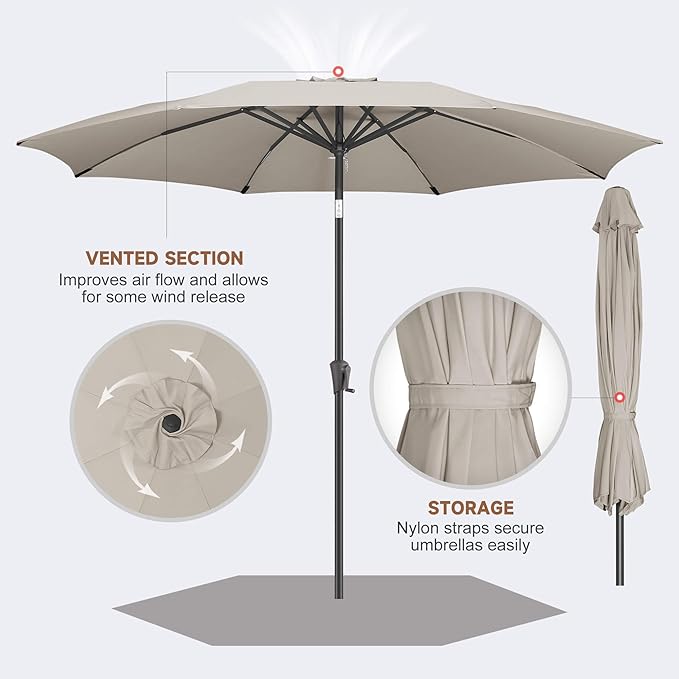 10 FT Outdoor Patio Umbrella - Table Umbrella Waterproof UV Protection, Sombrillas de Patio with Push Button Tilt, Sun Umbrella for Pool, Porch, Garden, Deck, Backyard (Taupe)