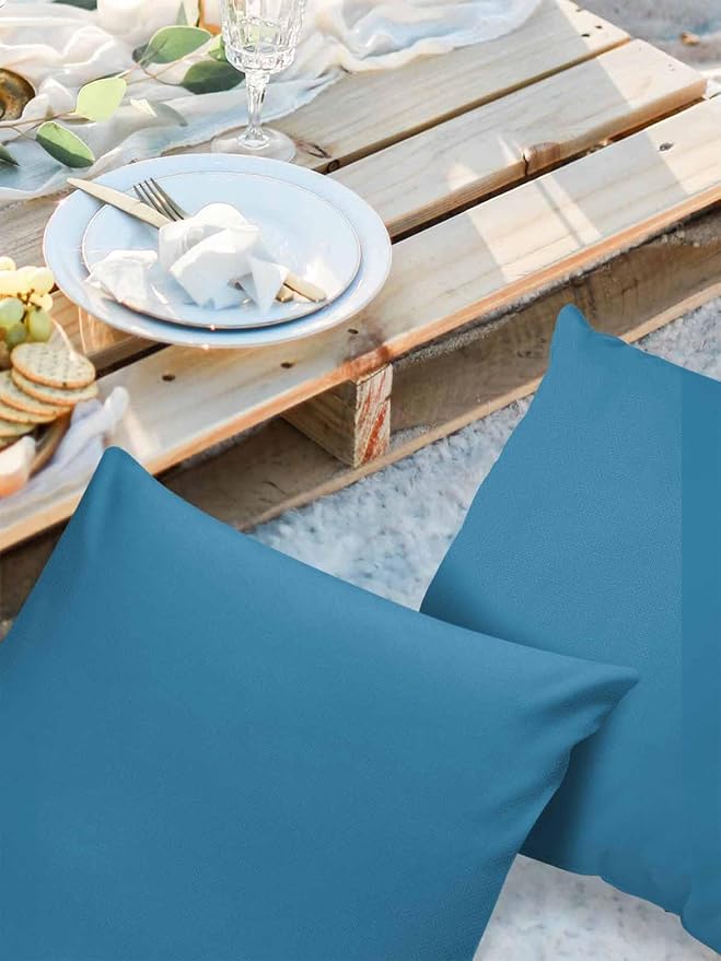 Outdoor Waterproof Throw Pillow Covers Set of 2 Wave Ride Blue Pillowcases 20x20 Inches Solid Color Patio Decorative Pillows Cushion Case Patio Pillows for Couch Bed Chair Garden