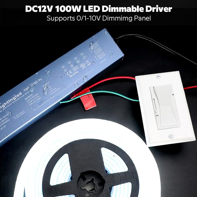 12VDC 100W UL-Listed 0-10V&TRIAC Dimmable Waterproof IP67 Thinner Power Supply 110V to 12V Low Voltage Transformer for IP68 LED Strip Lights,Outdoor LED Pool Underwater, Wash Wall, Fountain Lights
