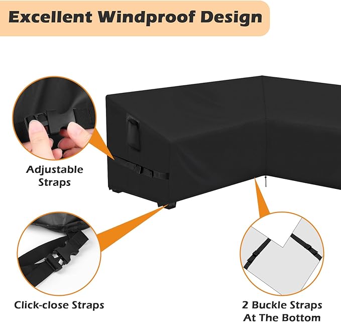 Outdoor V-Shaped Sectional Sofa Cover fit 112" x 112", 111" x 111", 110" x 110" L-Shaped Sofa, Waterproof Patio Couch Covers Outdoor Furniture Covers for Winter, 112"L x 32"W x 30"H