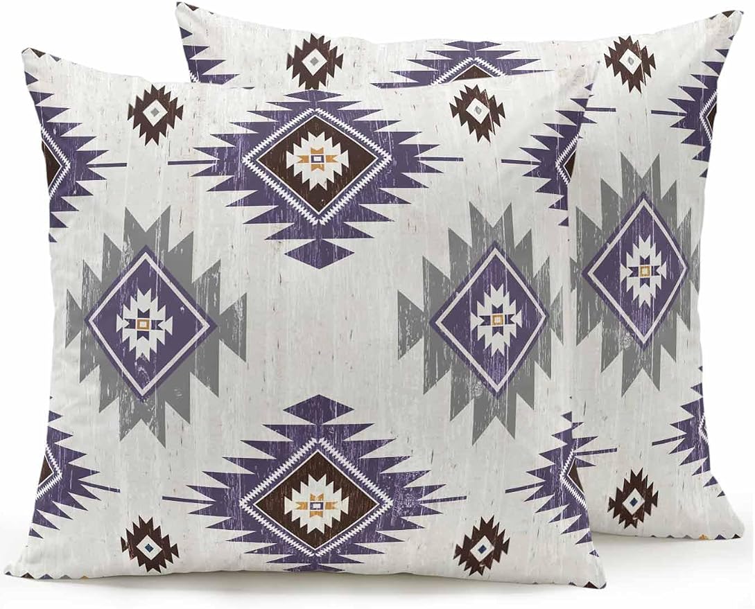 Waterproof Outdoor Pillow Set of 2 Purple Boho Aztec Decorative Throw Pillows Cover & Insert 16x16 Inch Pillowcase Southwest Tribal Style Pillows for Couch Sofa Bed Patio Furniture Indoor Outdoor